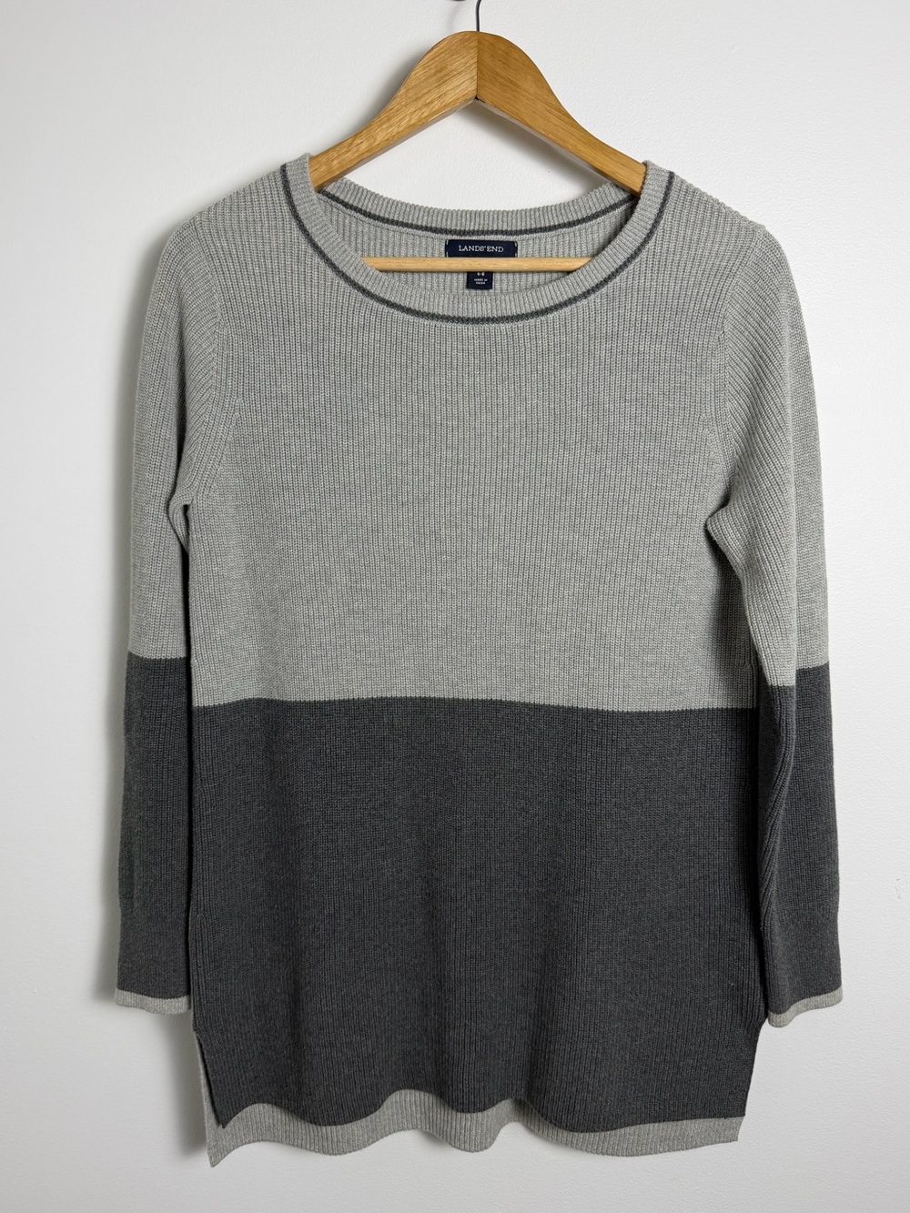 Lands’ End 100% Cotton Gray Colorblock Sweater Small